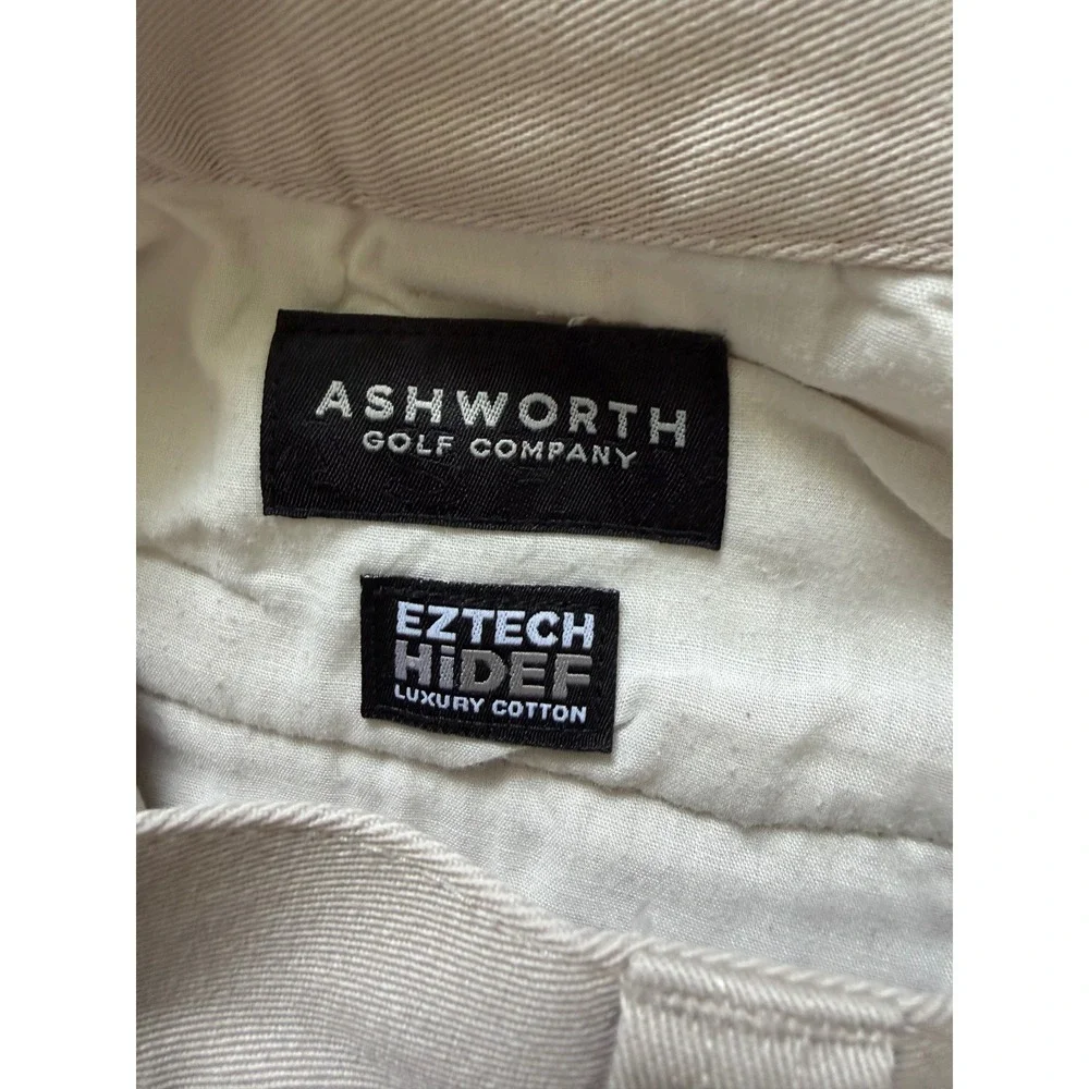 Ashworth Golf Mens 32W Pleated Khaki Shorts EZTECH HIDEF Luxury Cotton Stone